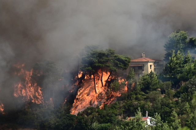 Εφιαλτική νύχτα με πύρινο μέτωπο χιλιομέτρων από τον Βαρνάβα έως τη Σταμάτα (Βίντεο)