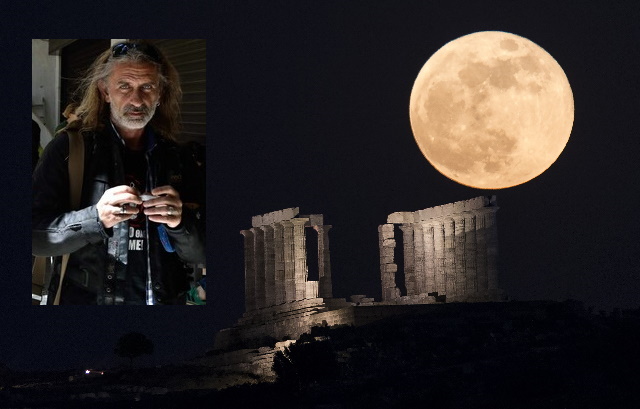 Οι μαγικές φωτογραφίες της υπερπανσελήνου στον ναό του Ποσειδώνα στο Σούνιο από τον Μάριο Λώλο 