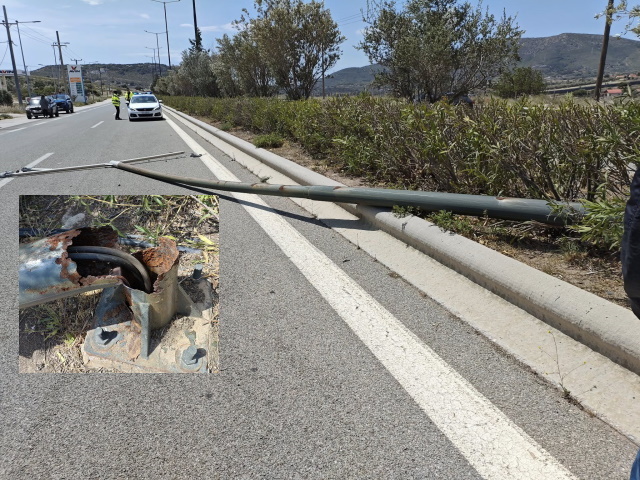 Κερατέα: Από θαύμα αποφεύχθηκε τραγωδία λόγω κατάρρευσης κολώνας στη λεωφόρο Λαυρίου (Φωτό)